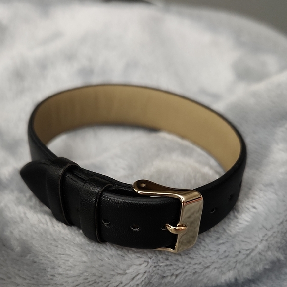 Black Leather Watch Strap with Gold Buckle - Picture 1 of 3